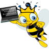 Logo Bee with crown holding laptop