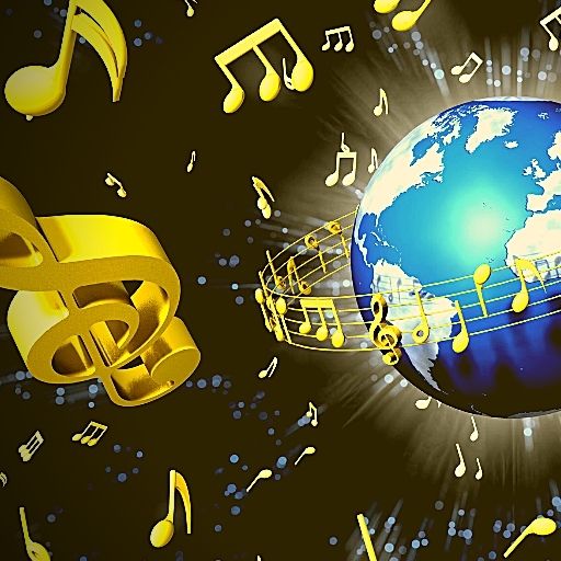 Music in notes around a globe