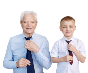 Grandpa ans grandson matching posses tiing theri ties