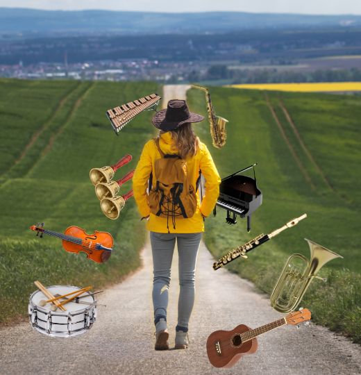 lady on a journey and musical instruments